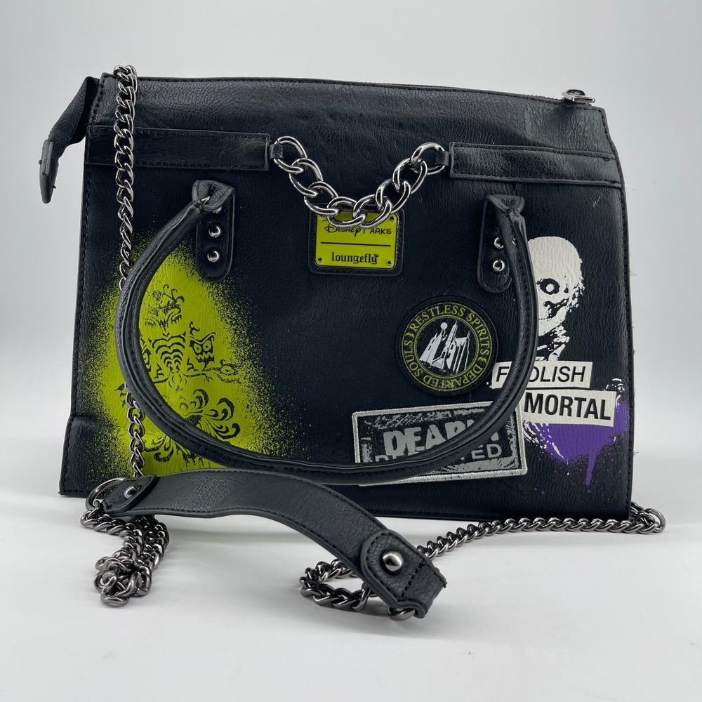 Loungefly Black Graphic Patch Convertible Chain Handbag